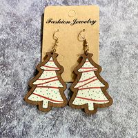 1 Pair Retro Christmas Tree Plaid Wood Drop Earrings main image 3