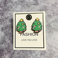 1 Pair Cute Christmas Tree Gingerbread Snowman Wood Ear Studs sku image 4