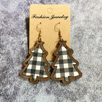 1 Pair Retro Christmas Tree Plaid Wood Drop Earrings sku image 2