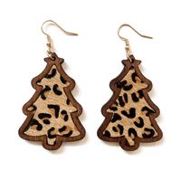 1 Paire Rétro Sapin De Noël Léopard Bois Boucles D'oreilles main image 3