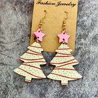 1 Pair Commute Leaf Printing Wood Drop Earrings main image 2