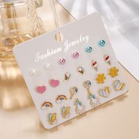 1 Set Modern Style Heart Shape Flower Plating Alloy Ear Studs main image 2