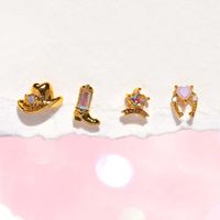 1 Set Cute Heart Shape Inlay Brass Zircon Ear Studs sku image 1