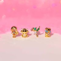 1 Set 1 Pair Simple Style Cartoon Character Inlay Brass Zircon Ear Studs main image 3