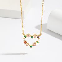 Lady Simple Style Heart Shape Copper Plating Inlay Zircon 18k Gold Plated Pendant Necklace main image 4