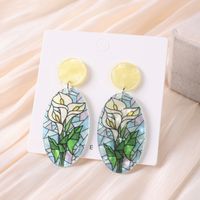 1 Pair Sweet Sunflower Rose Chrysanthemum Printing Flowers Arylic Dangling Earrings main image 5