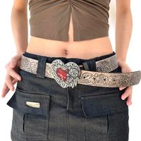 Retro Heart Shape Pu Leather Alloy Plating Inlay Artificial Gemstones Women's Leather Belts main image 4