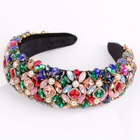 Retro Lady Flower Flannel Inlay Rhinestones Hair Band sku image 1