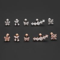 1 Piece Ig Style Simple Style Geometric Flower Butterfly Plating Inlay Brass Zircon 18k Gold Plated White Gold Plated Ear Studs main image 4