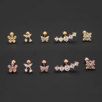 1 Piece Ig Style Simple Style Geometric Flower Butterfly Plating Inlay Brass Zircon 18k Gold Plated White Gold Plated Ear Studs main image 3