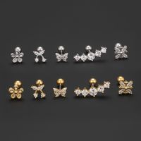1 Piece Ig Style Simple Style Geometric Flower Butterfly Plating Inlay Brass Zircon 18k Gold Plated White Gold Plated Ear Studs main image 5