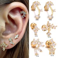 1 Piece Ig Style Simple Style Geometric Flower Plating Inlay Brass Zircon 18k Gold Plated White Gold Plated Ear Studs main image 1