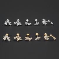 1 Piece Ig Style Simple Style Geometric Flower Plating Inlay Brass Zircon 18k Gold Plated White Gold Plated Ear Studs main image 5