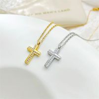 Simple Style Classic Style Cross Stainless Steel Plating Inlay Zircon White Gold Plated Gold Plated Women's Pendant Necklace main image 1