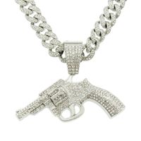 Fashion Full Diamond Gun Pendant Cuban Chain Alloy Necklace sku image 2