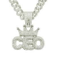 European And American Hip Hop Full Diamond Crown Ceo Letter Pendant Cuban Men's Necklace sku image 2
