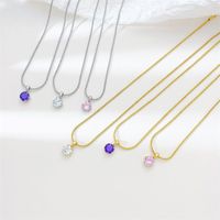 Classic Style Solid Color Stainless Steel Zircon Pendant Necklace In Bulk main image 5