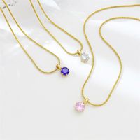 Classic Style Solid Color Stainless Steel Zircon Pendant Necklace In Bulk main image 3