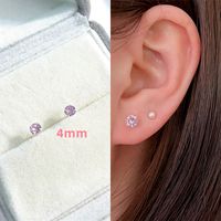S925 Sterling Silver Needle Pink Diamond Stud Earrings Female Compact Mini 3a Grade Zircon Ear Bone Stud Sleeping No Need To Take Off Ear-caring Earrings sku image 2