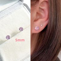 S925 Sterling Silver Needle Pink Diamond Stud Earrings Female Compact Mini 3a Grade Zircon Ear Bone Stud Sleeping No Need To Take Off Ear-caring Earrings sku image 3
