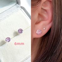 S925 Sterling Silver Needle Pink Diamond Stud Earrings Female Compact Mini 3a Grade Zircon Ear Bone Stud Sleeping No Need To Take Off Ear-caring Earrings sku image 4