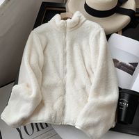 Women's Casual Solid Color Zipper Coat Polar Fleece Coat main image 3