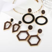 1 Pair Elegant Simple Style Geometric Asymmetrical Irregular Alloy Wood Drop Earrings main image 1