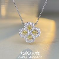 Modern Style Four Leaf Clover Sterling Silver Inlay Artificial Gemstones Pendant Necklace main image 1