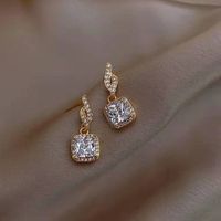 1 Par Estilo Coreano Cuadrado Embutido Aleación Diamantes De Imitación Pendientes De Gota main image 4