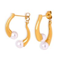 1 Pair Elegant Baroque Style Solid Color Plating Imitation Pearl Titanium Steel 18k Gold Plated Earrings main image 8