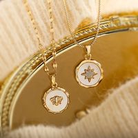 Simple Style Commute Star Bee Copper 18k Gold Plated Shell Zircon Pendant Necklace In Bulk main image 1
