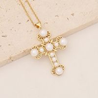 Wholesale Commute Cross Copper Inlay 18K Gold Plated Zircon Pendant Necklace sku image 10