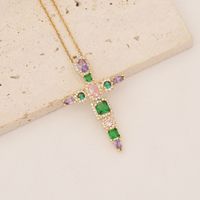 Wholesale Commute Cross Copper Inlay 18K Gold Plated Zircon Pendant Necklace sku image 13