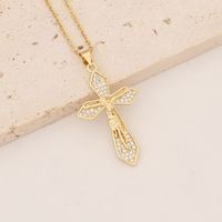 Wholesale Commute Cross Copper Inlay 18K Gold Plated Zircon Pendant Necklace sku image 8