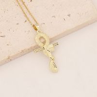 Wholesale Commute Cross Copper Inlay 18K Gold Plated Zircon Pendant Necklace sku image 5