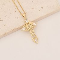 Wholesale Commute Cross Copper Inlay 18K Gold Plated Zircon Pendant Necklace sku image 2