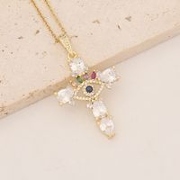 Wholesale Commute Cross Copper Inlay 18K Gold Plated Zircon Pendant Necklace sku image 12