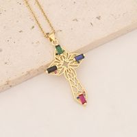 Wholesale Commute Cross Copper Inlay 18K Gold Plated Zircon Pendant Necklace sku image 3