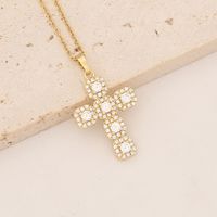 Wholesale Commute Cross Copper Inlay 18K Gold Plated Zircon Pendant Necklace sku image 9