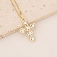 Wholesale Commute Cross Copper Inlay 18K Gold Plated Zircon Pendant Necklace main image 4