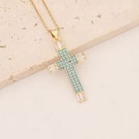 Wholesale Commute Cross Copper Inlay 18K Gold Plated Zircon Pendant Necklace sku image 11