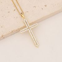 Wholesale Commute Cross Copper Inlay 18K Gold Plated Zircon Pendant Necklace sku image 4