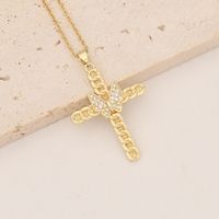 Wholesale Commute Cross Copper Inlay 18K Gold Plated Zircon Pendant Necklace sku image 1