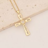 Wholesale Commute Cross Copper Inlay 18K Gold Plated Zircon Pendant Necklace sku image 7