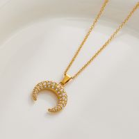 Elegant Moon Stainless Steel 18k Gold Plated Zircon Necklace In Bulk main image 4