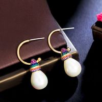 1 Pair Vintage Style Ethnic Style Sweet Geometric Plating Inlay Imitation Pearl Copper Copper Alloy Artificial Diamond Drop Earrings main image 7