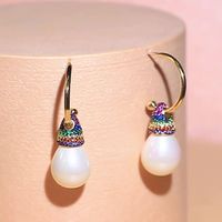 1 Pair Vintage Style Ethnic Style Sweet Geometric Plating Inlay Imitation Pearl Copper Copper Alloy Artificial Diamond Drop Earrings main image 4