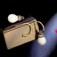 1 Pair Vintage Style Ethnic Style Sweet Geometric Plating Inlay Imitation Pearl Copper Copper Alloy Artificial Diamond Drop Earrings main image 5