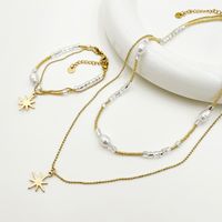 304 Stainless Steel Beaded Gold Plated Glam Commute Plating Inlay Star Crystal Beads Zircon Bracelets Necklace main image 3