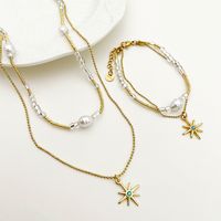304 Stainless Steel Beaded Gold Plated Glam Commute Plating Inlay Star Crystal Beads Zircon Bracelets Necklace main image 1